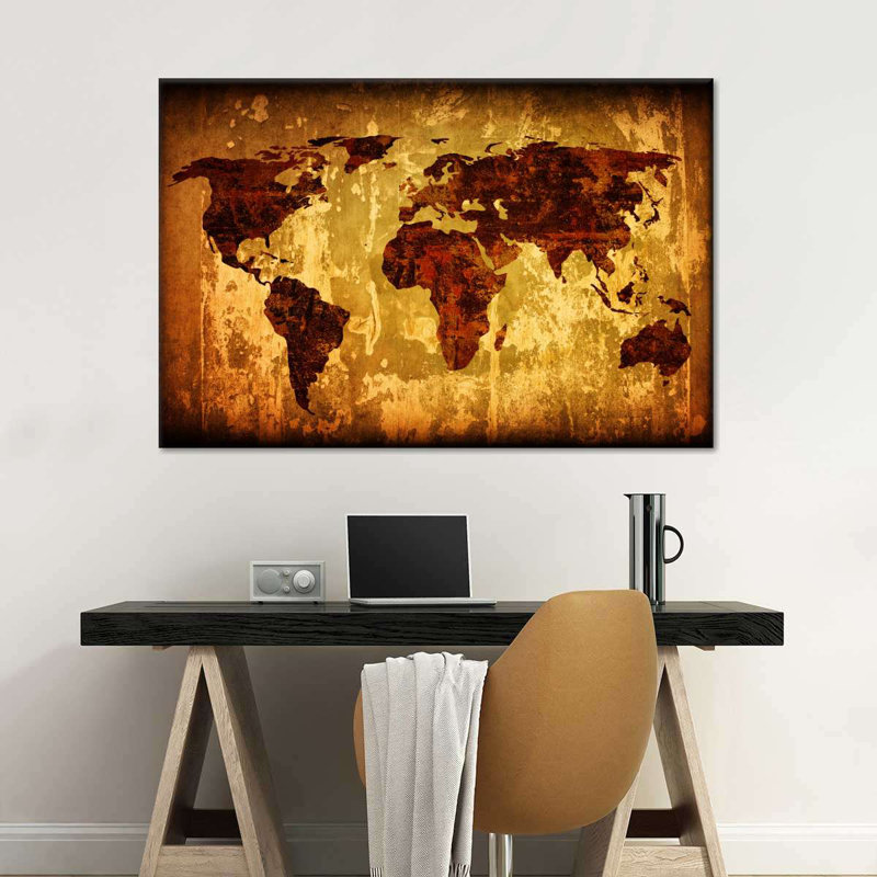 Carte du monde rétro - impression sur toile tendue, H 16 po x l 24 po x P 1,25 po