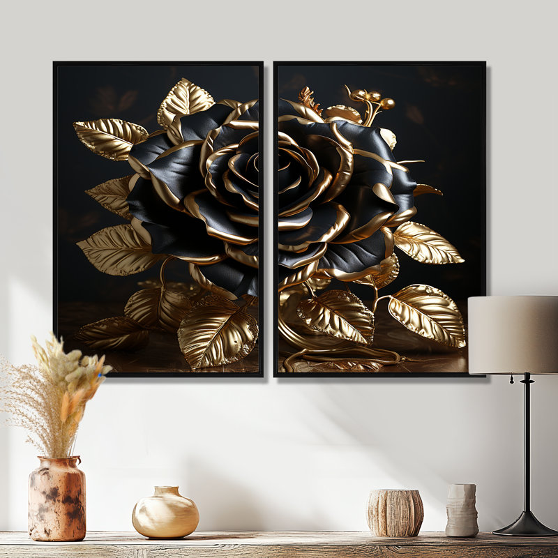 Dalhem - Rose, art mural, H 36 po x l 48 po, Impression encadrée flottante, Noir