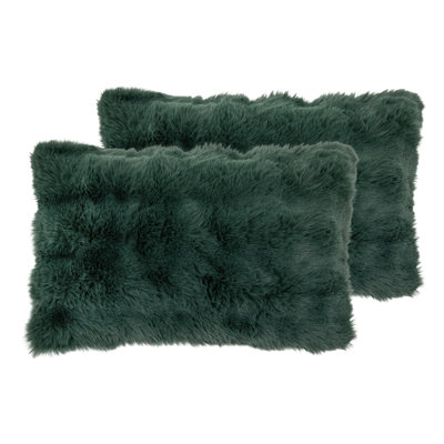 Nuage Sage Faux Fur Lumbar Pillow with Insert, Set of 2, 12" x 20" Rectangular Accent