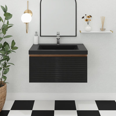 30 In. Freestanding Oak Bath Vanity With White Resin Top Unassembled