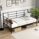 Single Size Daybed 2-In-1 Sofa Bed Single Platform Bed W/ Arms & Back