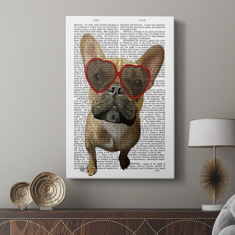 Bouledogue français et verres à cœur - galerie Cavas sur mesure, H 18 po x l 12 po