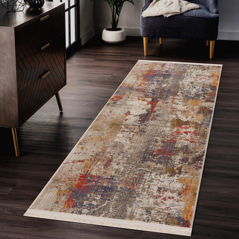 Tapis abstrait moderne délavé, Tapis de couloir 2 pi x 6 pi