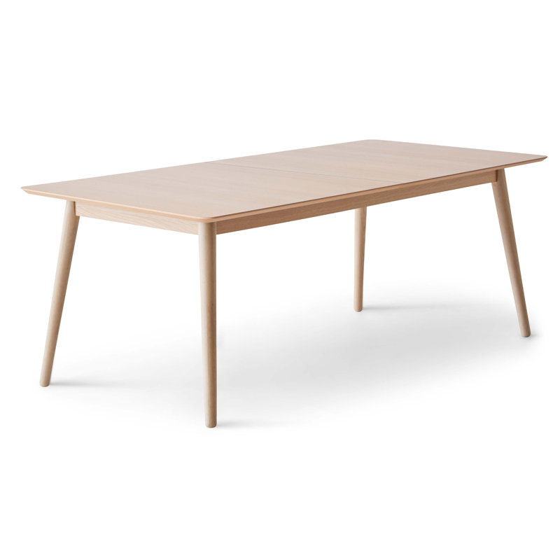 Meza Rounded Extendable Dining Table with Oak Legs, 210cm L x 100cm W, Beige