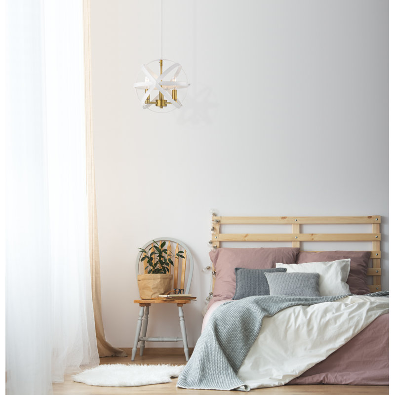 Luminaire suspendu sphère simple 3 lumières Avers, Blanc / laiton vieilli
