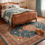 Tapis Marble2 traditionnel de style persan audacieux, bleu sarcelle, or et crème, lavable en machine, antidérapant, à poils courts, pour l'intérieur et l'extérieur, adapté aux animaux domestiques, idéal pour le salon, la chambre, la salle à manger, l'entrée, le couloir ou le bureau.-595359315