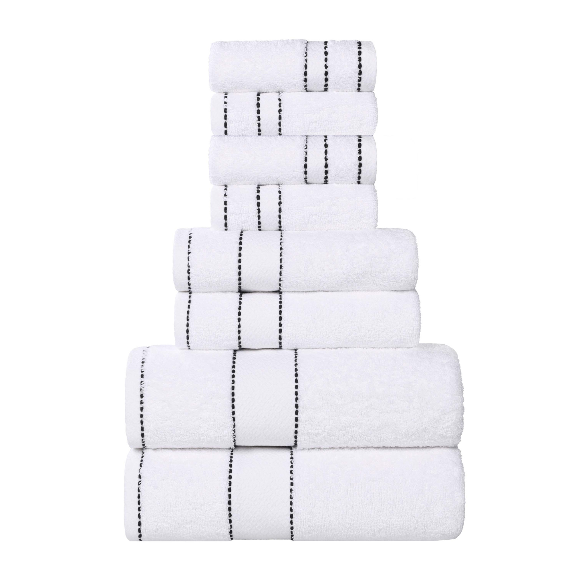Niles Egyptian Giza Cotton, Diamond Dobby Border, Ultra-Plush Thick, Soft Absorbent, 8 Piece Towel Set, White/Black