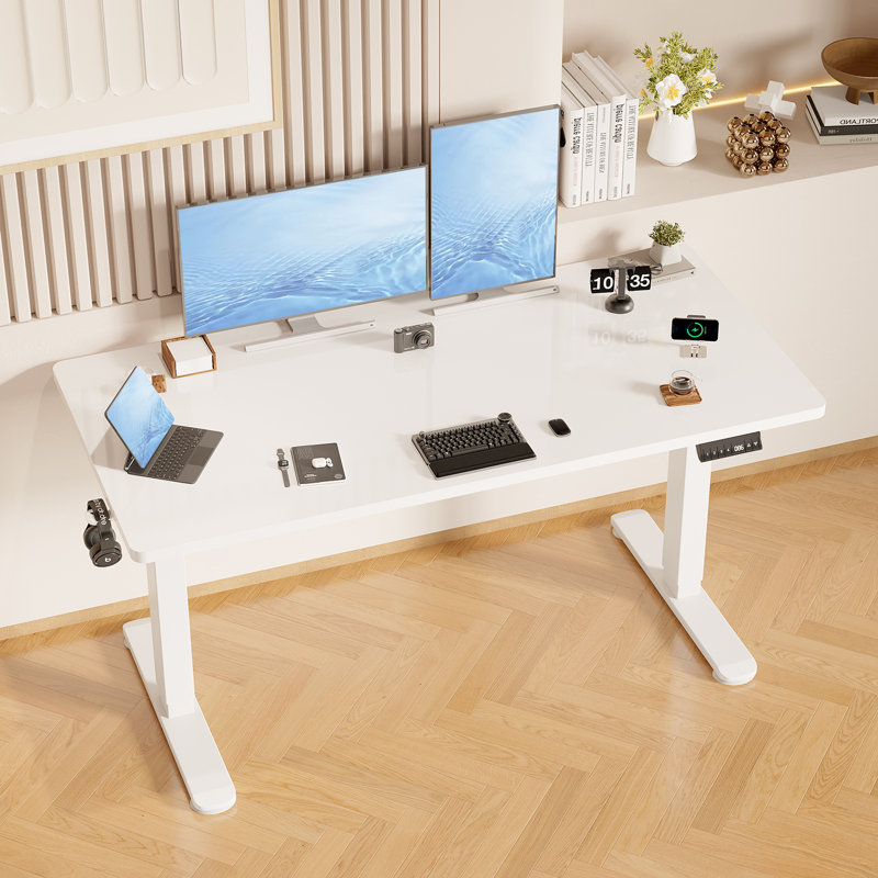 Adjustable Metal Base Standing Desk, White/White, 72cm H x 140cm W x 70cm D