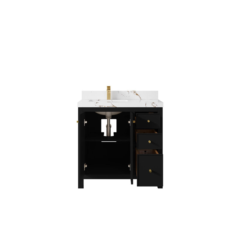 Meuble-lavabo simple 36 po avec plateau Chicago, Brun Viola