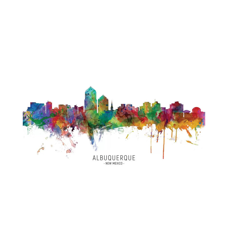 «Albuquerque New Mexico Skyline» par Michael Tompsett, impression sur toile tendue, H 12 po x l 18 po x 1,5 po