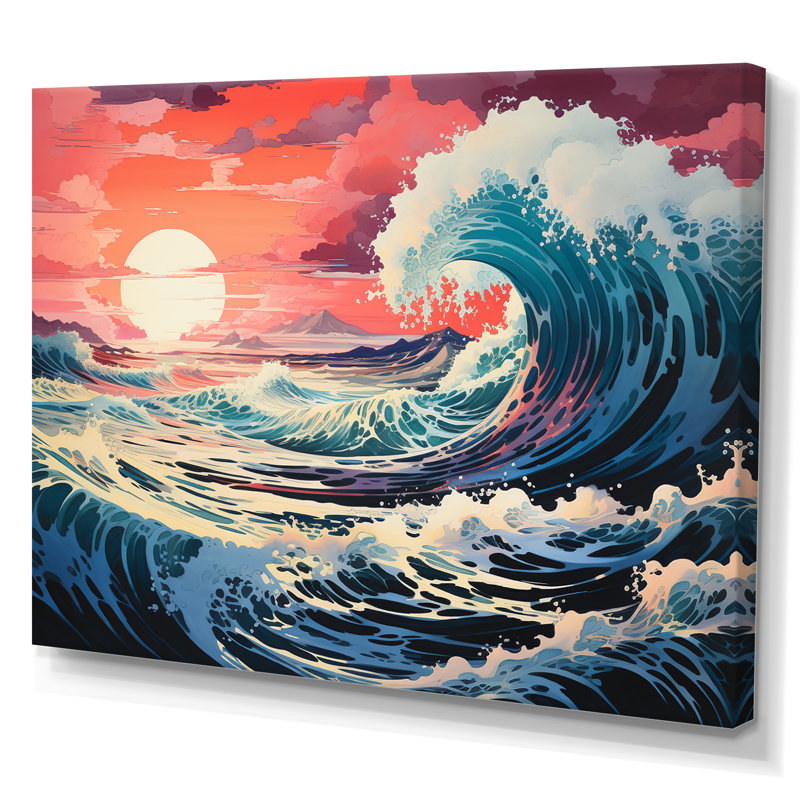 Dramatic Ocean Waves II - art mural toile côtière, H 16 po x l 32 po x P 1 po, Toile tendue