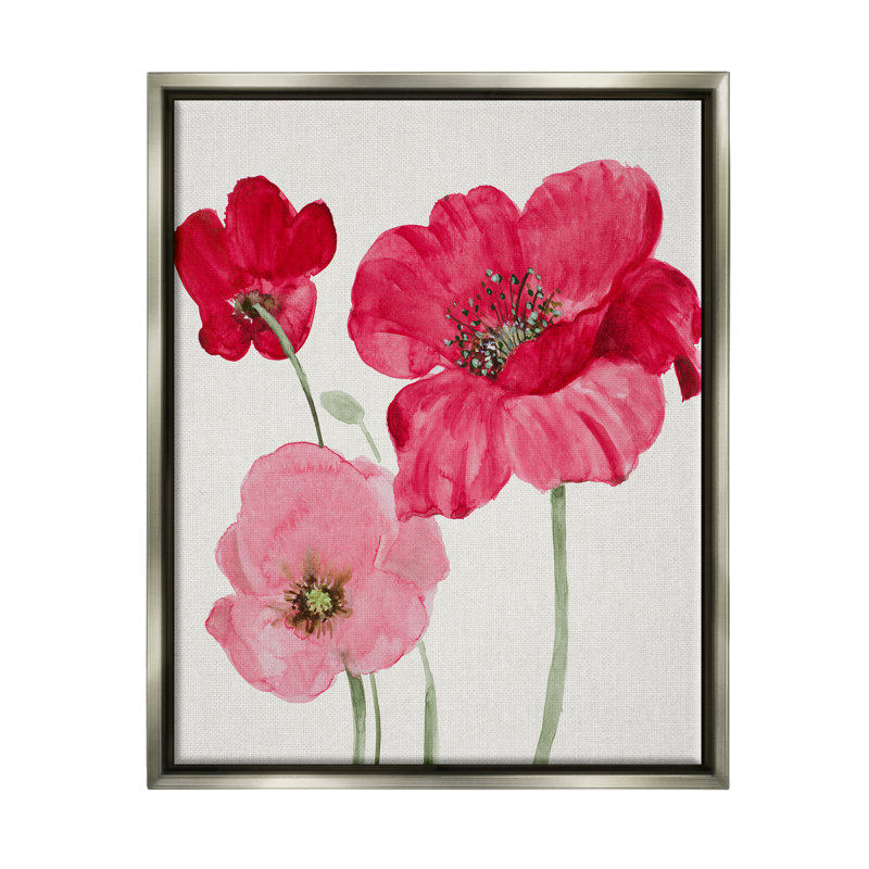 "Romantic Red Poppies Trio", art mural sur toile par Lanie Loreth, H 21 po x l 17 po x P 1,7 po, Cadre flottant gris lustré