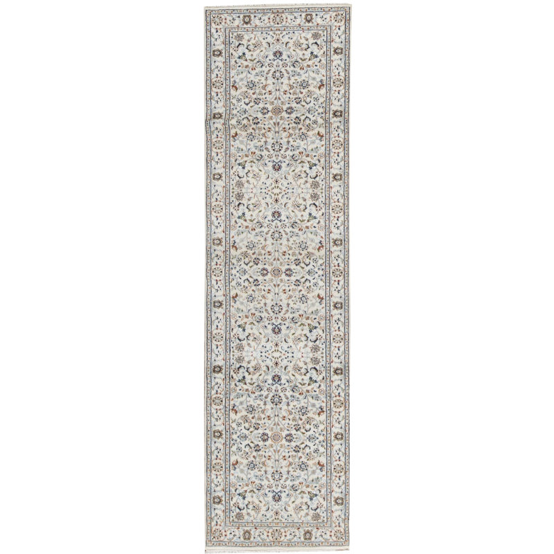 Hand-Knotted High-Quality Ivory and Ivory Runner
