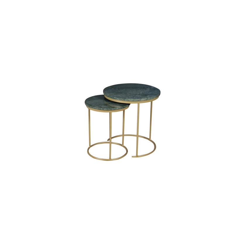 Marble Top Nesting Coffee Table With Metal Frame (Set Of 2)