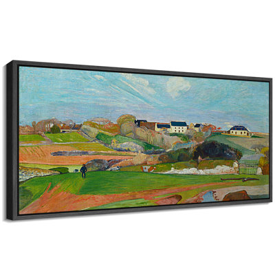 Rustic Countryside " Village On The Hill Vibrant Landscape Antique Retro Fine Art Illustrations Decorative Colorful "