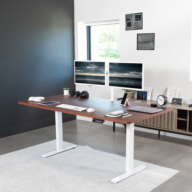 Dark Walnut and White Adjustable Height Standing Desk