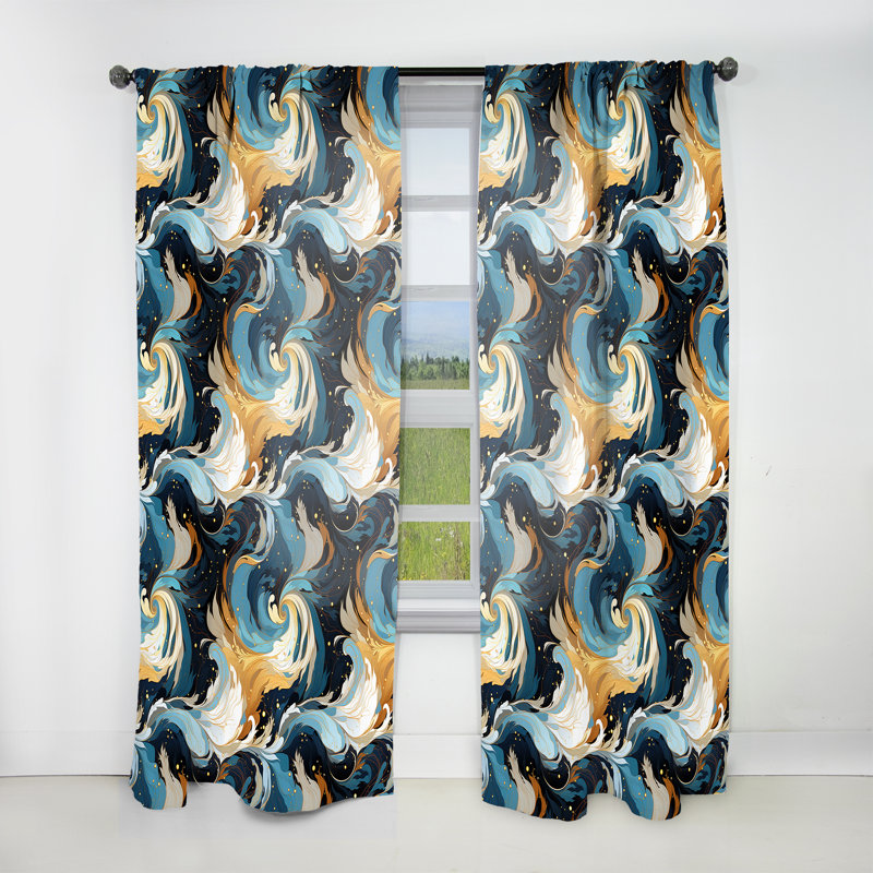 «Colorful Artistic Expression Marble Swirls I» - Rideau obscurcissant abstrait en marbre - 1 panneaux, L 52 po x L 120 po