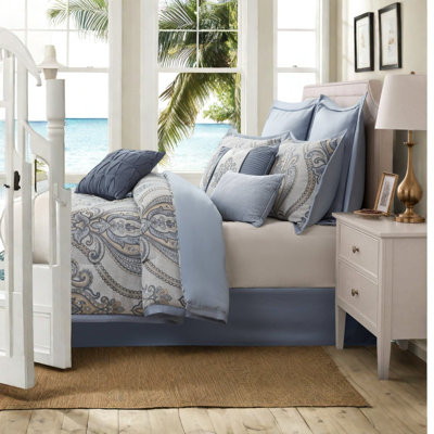 De lit double / grand, ensemble d'édredon en jacquard chenille bleu