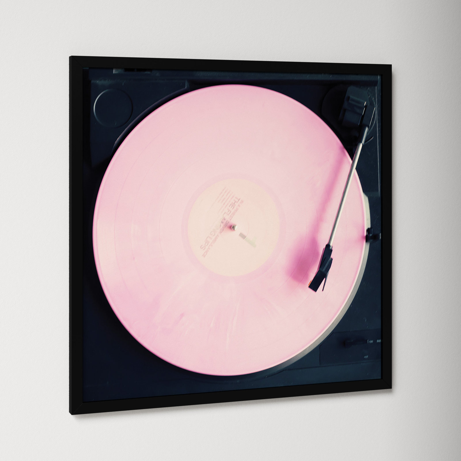 Pink Record by Caroline Mint, 25.25" H x 25.25" W x 0.88" D, Black