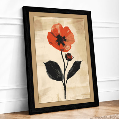 Single Red Poppy Botanical - Print