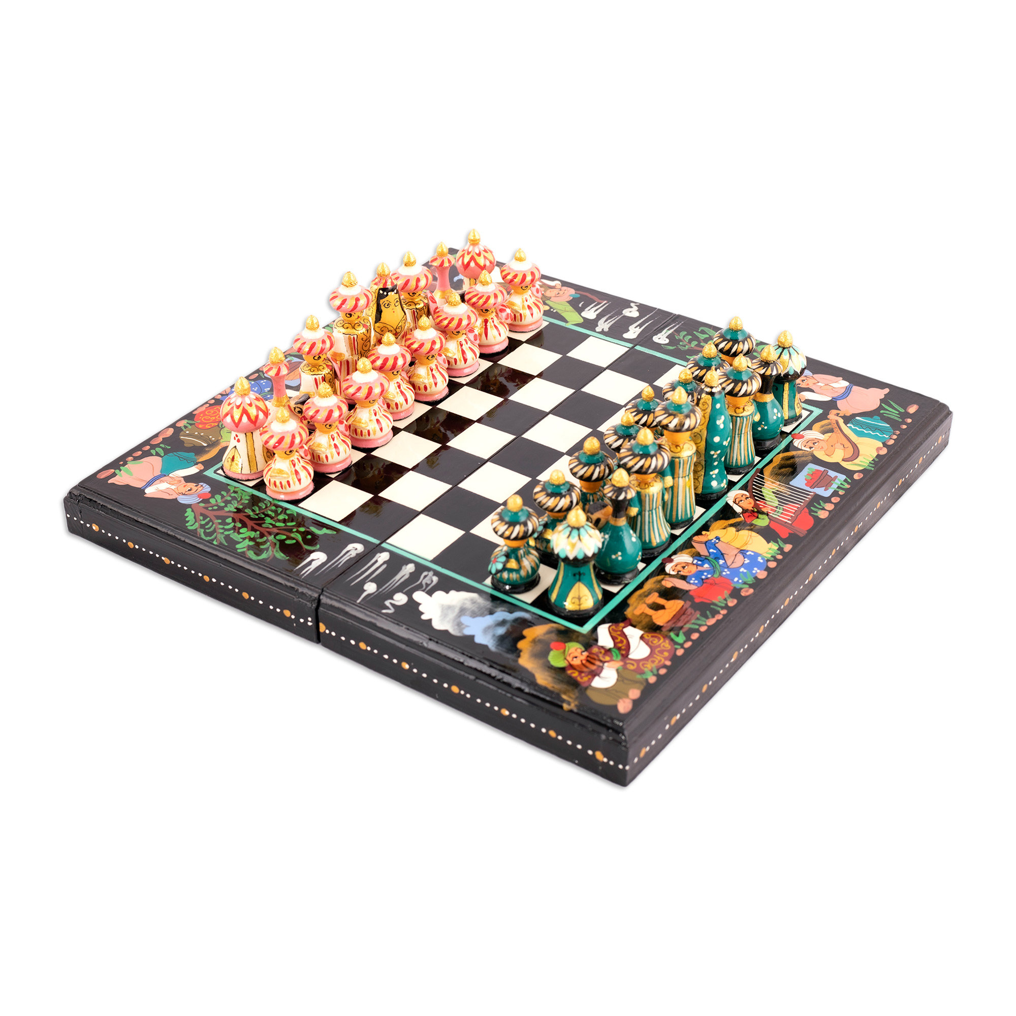 Novica 2 Player Wood Chess And Checkers Set