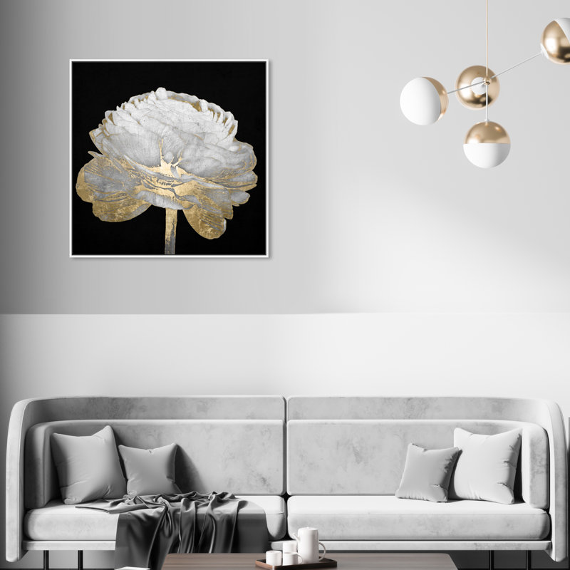 «Gold and Light Floral II Rose», impression sur toile tendue, H 30 po x l 30 po, Cadre blanc