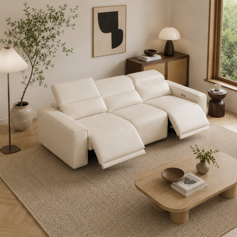 Canapé inclinable électrique Benjamin, 28.5" H x 107" W x 40.5" D, Beige