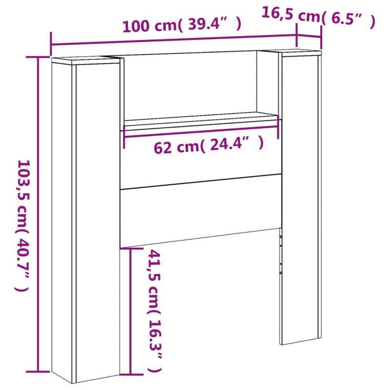 Latitude Run Headboard Cabinet With LED Brown Oak 160X16.5X103.5 Cm, Single - 90 x 190 cm, Concrete Grey