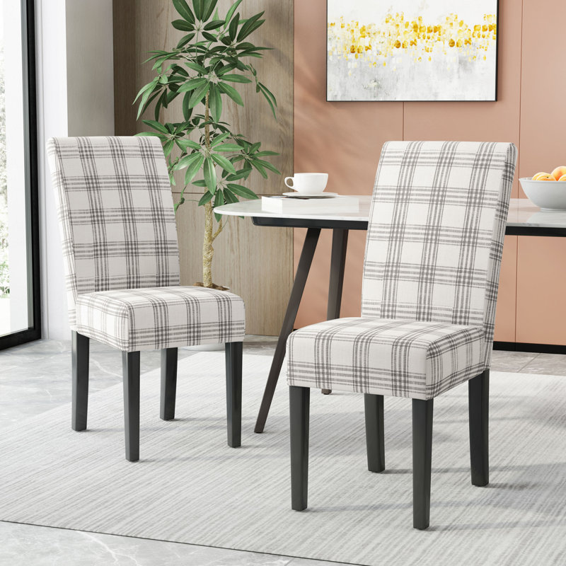 Chaise Parsons rembourrée Olin, Carreauté gris / beige clair
