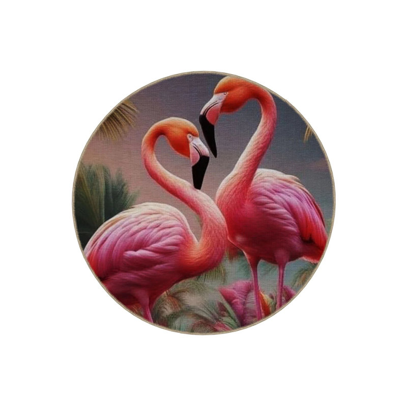 Modern Decorative Carpet With Two Flamingo Details, Round 4'