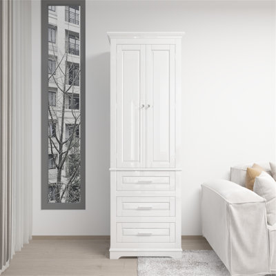 White Tall Storage Cabinet, Ideal For Bathroom,Office With Three Spacious Drawers
