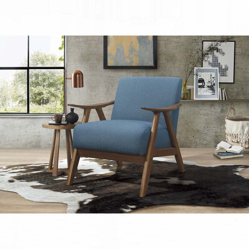 Fauteuil rembourré en bois, H 31,5 po x l 28,5 po x P 32 po, Bleu