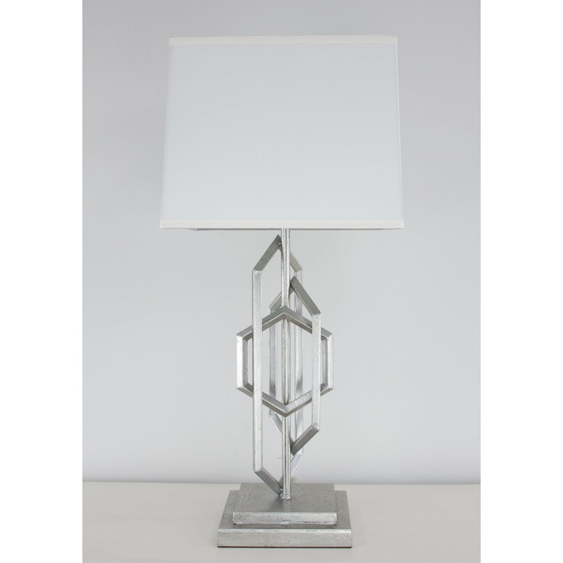 Diora Table Lamp, Antiqued Silver Leaf, White