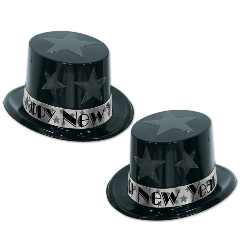 Topper étoile du Nouvel An - paquet de 25, Noir / argent