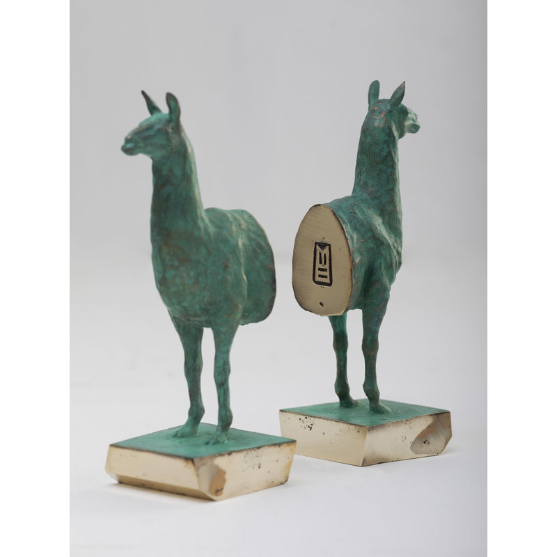 Llamas Decorative Bookends In Casted Bronze, Set Of 2, By Andean, In Stock