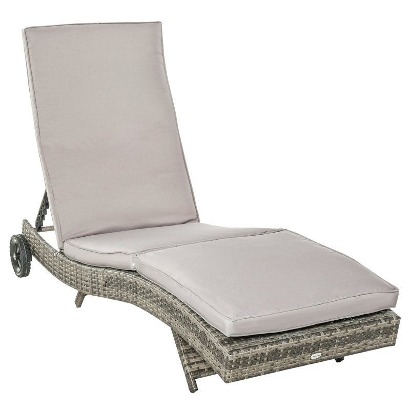 Outdoor PE Rattan Cushioned Patio Sun Lounger w/ 5-Level Adjustable Backrest, Khaki