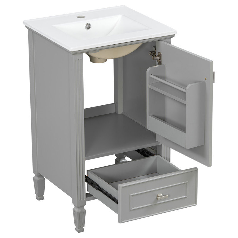 Meuble-lavabo simple avec comptoir en céramique, Grey, 20 po