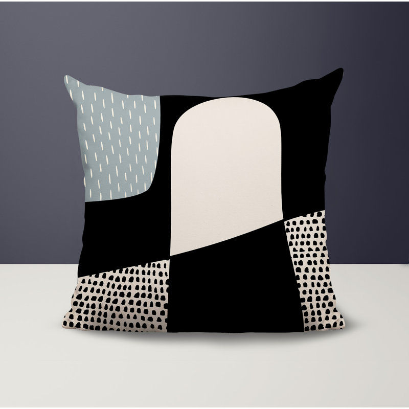 Coussin carré intérieur / extérieur pia, H 15 po x l 15 po, Gris / noir / blanc cassé