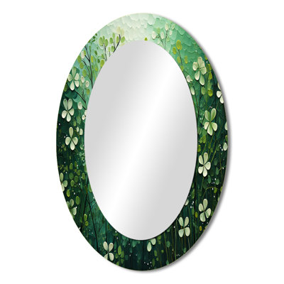 White And Green Herbs Symphony II - Green Traditional Oval Wall Mirror