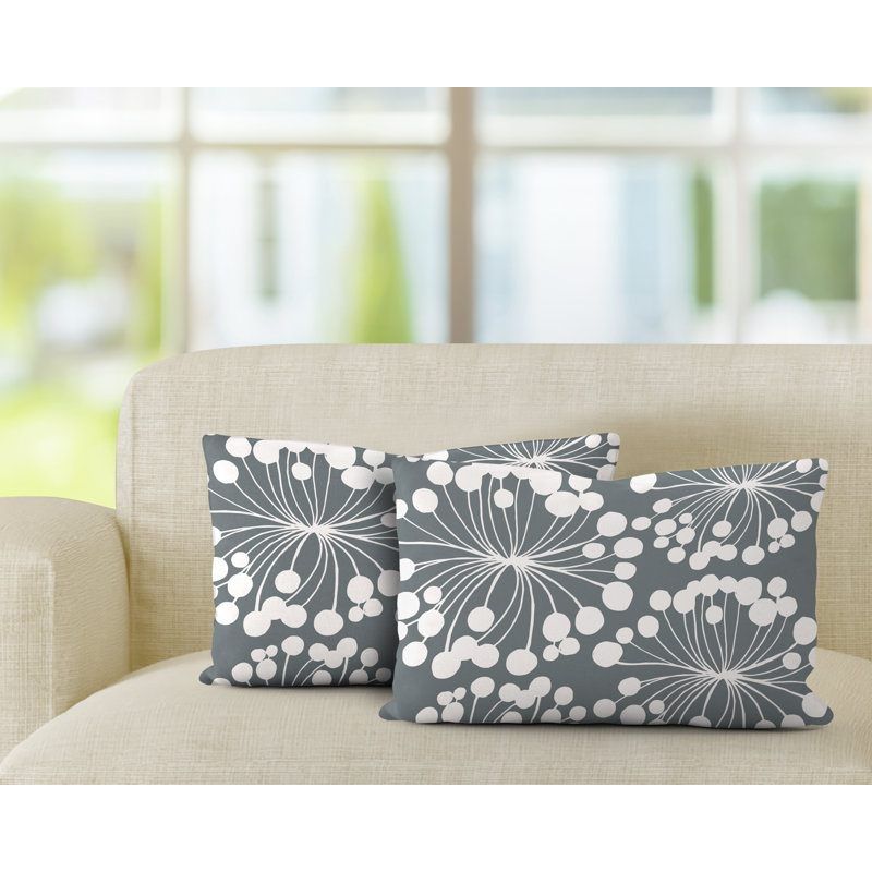 Floral Outdoor Reversible Throw Pillow, Gray
