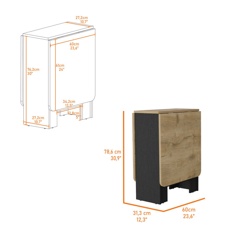 Foldable Desk In Black And Brown - For Dining Working, Space Saving, Rectangular, Stable Folding For Kitchen Efficient, , 22lbs Supported
