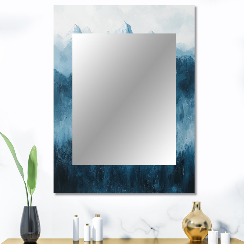 Éléphant d'Afrique moderne dans les montagnes I - miroir unique éléphant, grand miroir mural bleu, impression d'art en métal