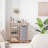 Bamboo Laundry Sorter with Storage Shelves and Sliding Bag-311860903-305741650