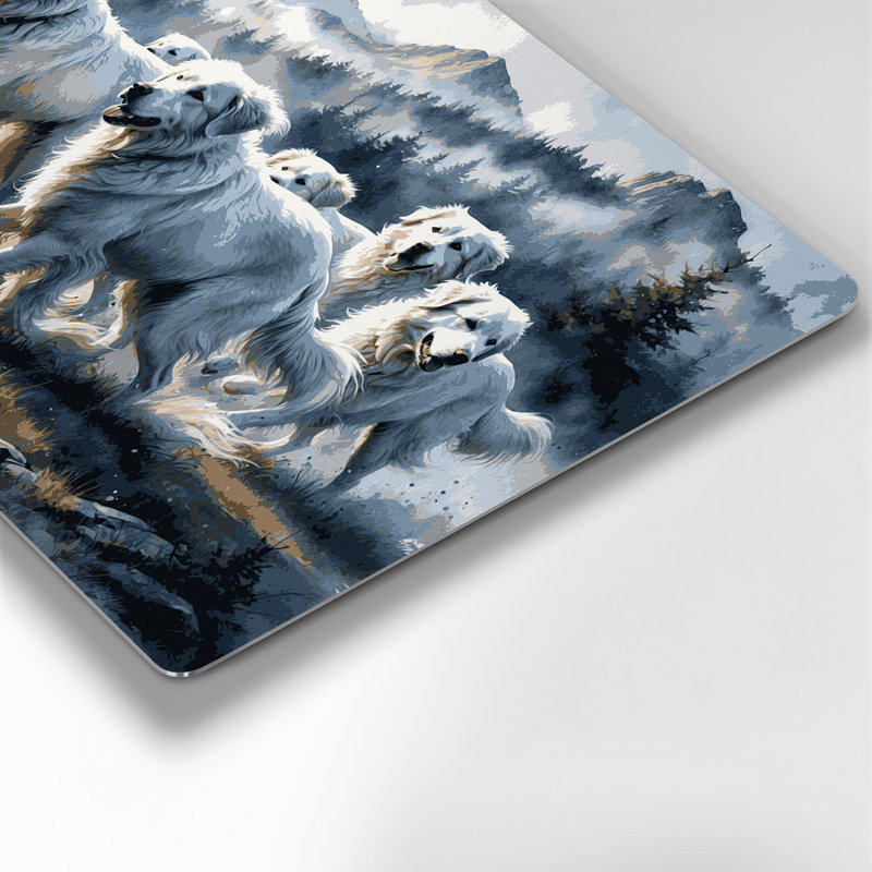 Chiens des Grandes Pyrénées, art mural en métal gris, H 11 po x l 14 po