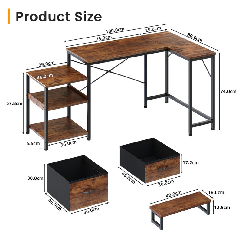 L-Shaped Metal Base Computer Desk
