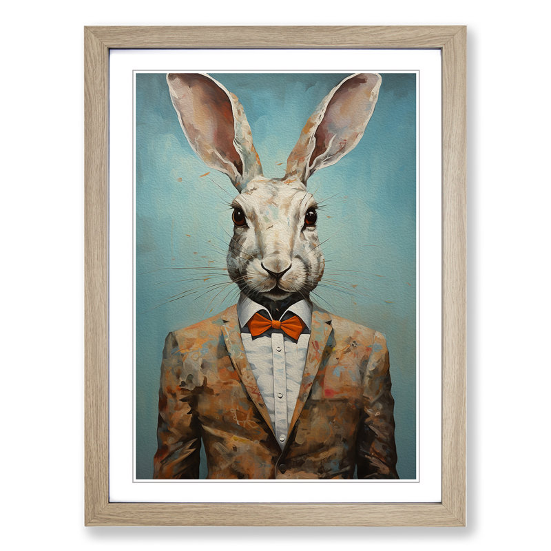 Hare Dadaism - Single Picture Frame Print on Wood, Oak, 34cm H x 25cm W x 2cm D