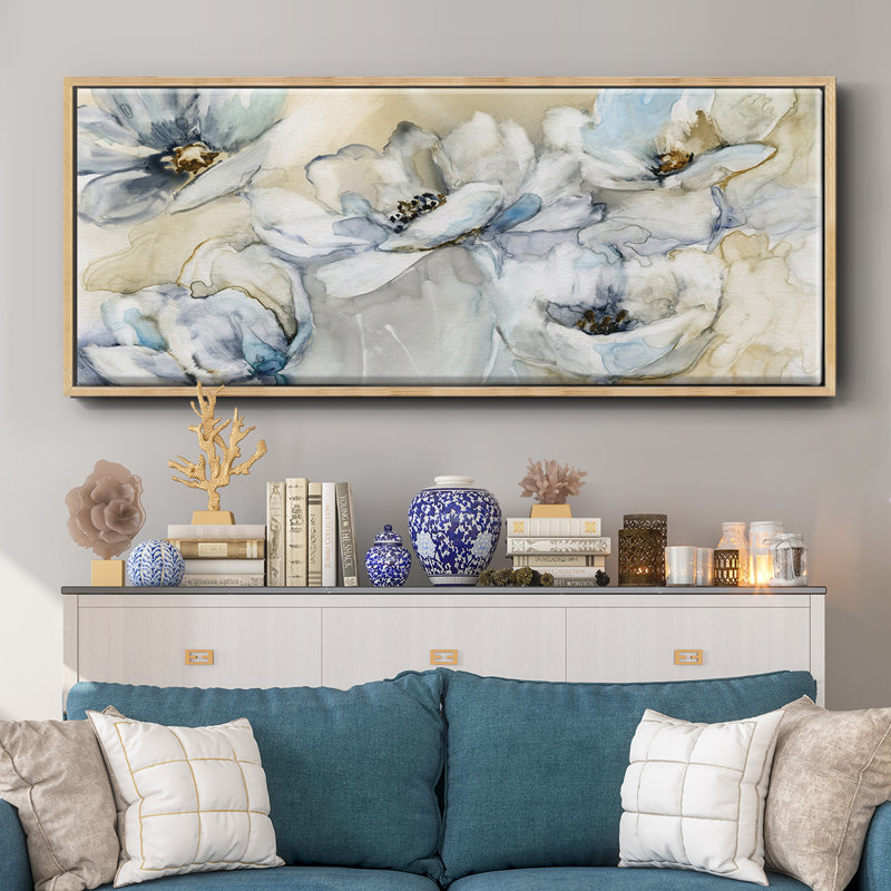 Soft Blooms- Framed Canvas, 20" H x 50" W