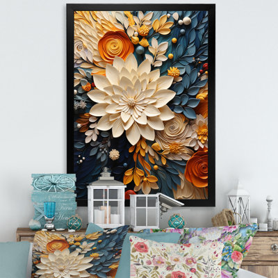 Orange Teal Botanical Whirlwind IV - Print on Canvas