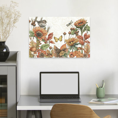 Harvest Home I Abstract Contemporary Butterfly Dragonfly Bird Autumn Flower Art
