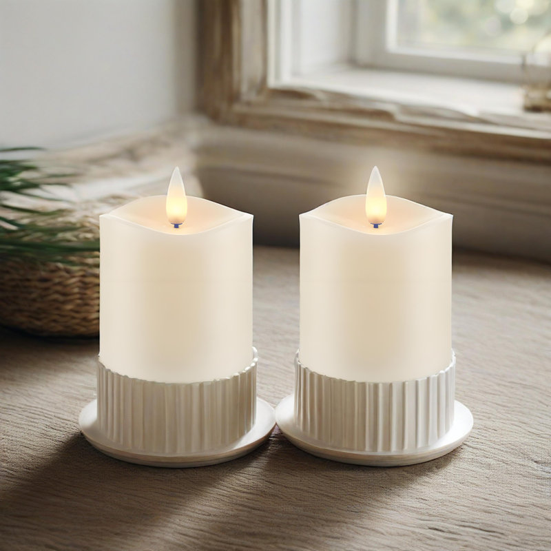 Flameless Ivory Wax Pillar Candle with Remote Control and Built-In 6-Hour Timer, Realistic Flickering 3D moving Flame, D3" x 3"H, Indoor Home Decor, Melted edge design, Single-Pack (Holders not included)